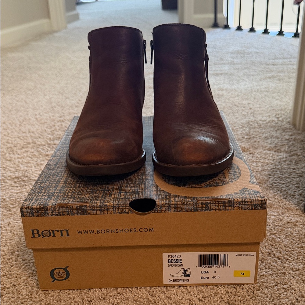 Born Dark Brown Leather Ankle Bessie Booties